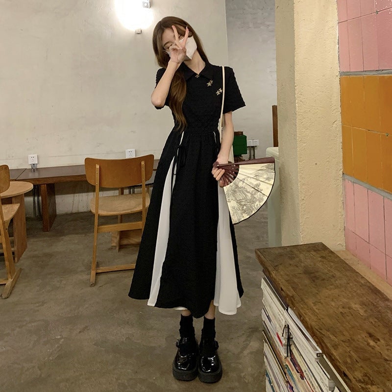 Black and White A-Line Dress — Elegant Korean Outfits