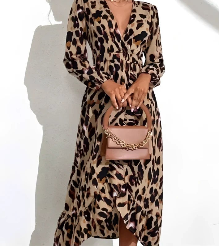 Casual Leopard Print Midi Wrap Dress Casual Leopard Print Midi Wrap Dress — Elegant Leopard Print Outfits