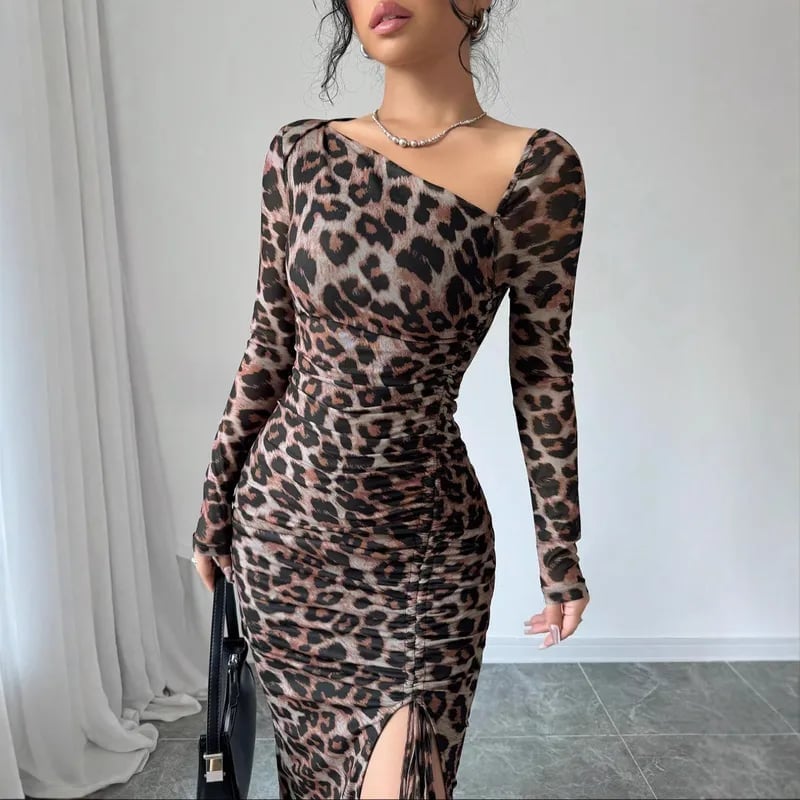 Fitted Ruched Leopard Print Dress Fitted Ruched Leopard Print Dress — Elegant Leopard Print Outfits