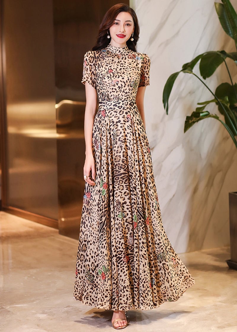 Maxi Dress with Floral and Leopard Motifs Maxi Dress with Floral and Leopard Motifs — Elegant Leopard Print Outfits