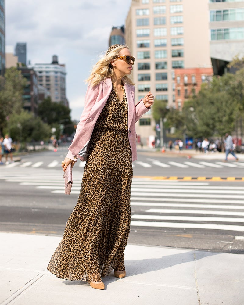 Leopard Print Maxi Paired with Pink Blazer Leopard Print Maxi Paired with Pink Blazer — Elegant Leopard Print Outfits
