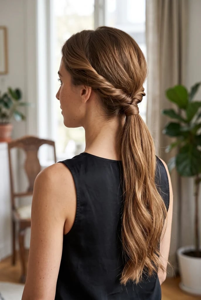 Warm Brown Ponytail With Balayage and Voluminous Waves Warm Brown Ponytail With Balayage and Voluminous Waves — Elegant Low Ponytail Hairstyles