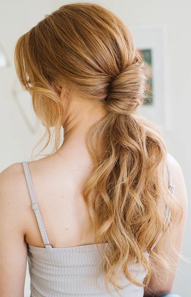 Collarbone Length Strawberry Blonde Twisted Ponytail Collarbone Length Strawberry Blonde Twisted Ponytail — Elegant Low Ponytail Hairstyles