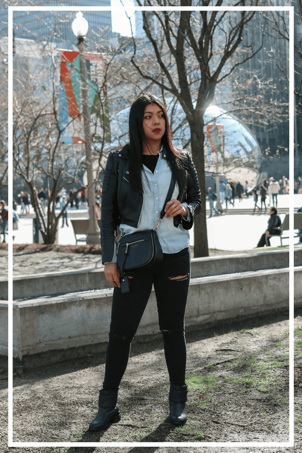 Leather Jacket Over Denim Shirt and Ripped Jeans Leather Jacket Over Denim Shirt and Ripped Jeans — Elegant Rock Outfits