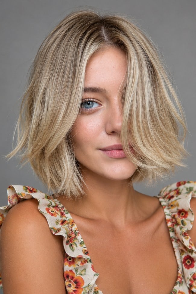 Textured Light Blonde Bob With Curtain Bangs Textured Light Blonde Bob With Curtain Bangs — Elegant Short Hair Hairstyles
