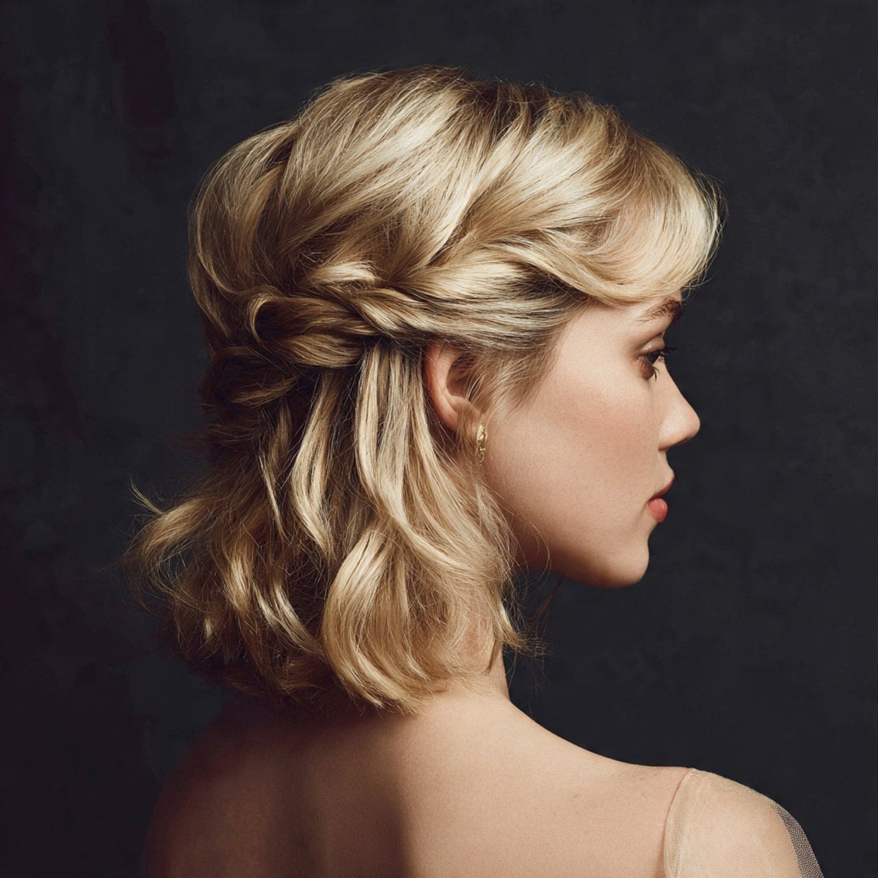 Ash Blonde Updo With Side Swept Bangs Ash Blonde Updo With Side Swept Bangs — Elegant Short Hair Hairstyles