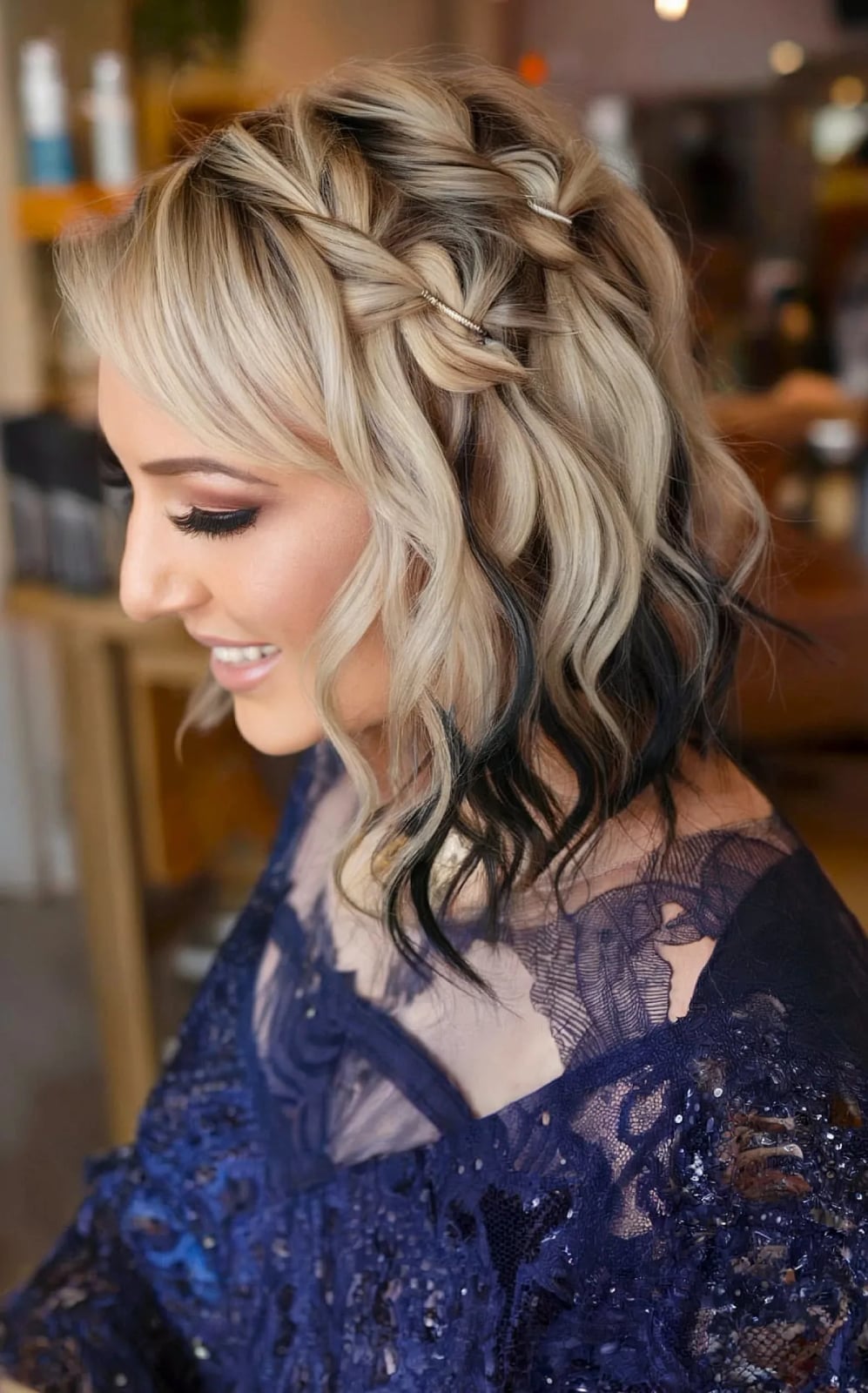 Ash Blonde Twisted Bob Updo, Close-Up Take Ash Blonde Twisted Bob Updo, Close-Up Take — Elegant Short Hair Hairstyles