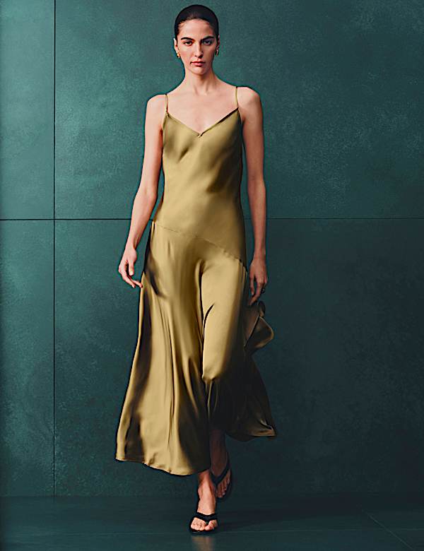 Satin Ruffle Maxi Slip Dress | MOSS | Dresses | M&S AU