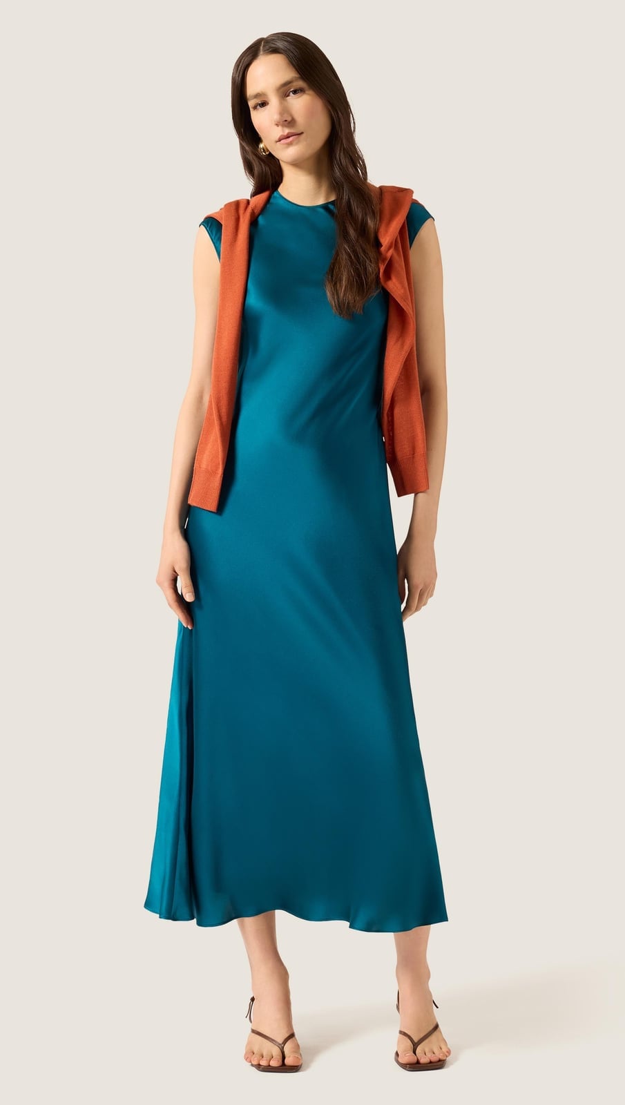 Teal Silk Charmeuse Bias-Cut Dress With Layered, Close-Up Take — Elegant Silk Dresses