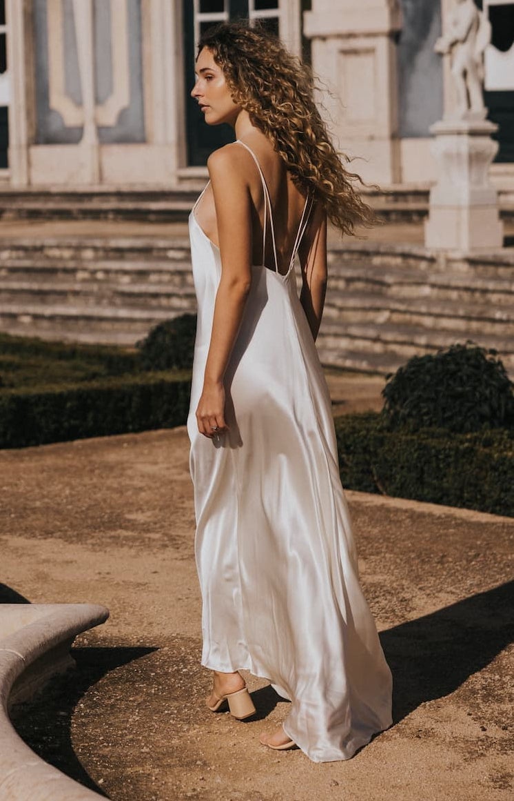 Ivory Satin Silk Slip Dress With Delicate Spaghetti Straps — Elegant Silk Dresses