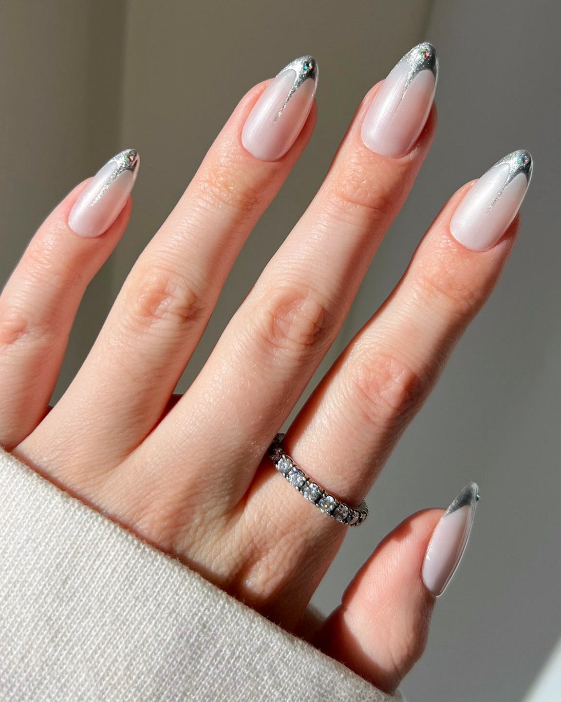 Sheer Nude French Tip Silver Nails Sheer Nude French Tip Silver Nails — Elegant Silver Nails
