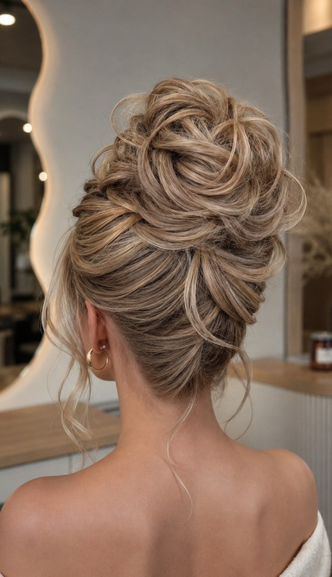 Voluminous Textured Blonde Updo With Braids — Elegant Updo Inspo
