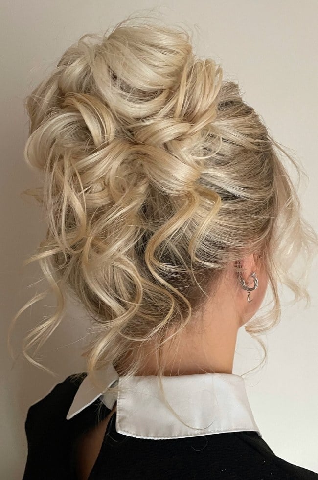 Intricate Ash Blonde Curly Updo — Elegant Updo Inspo