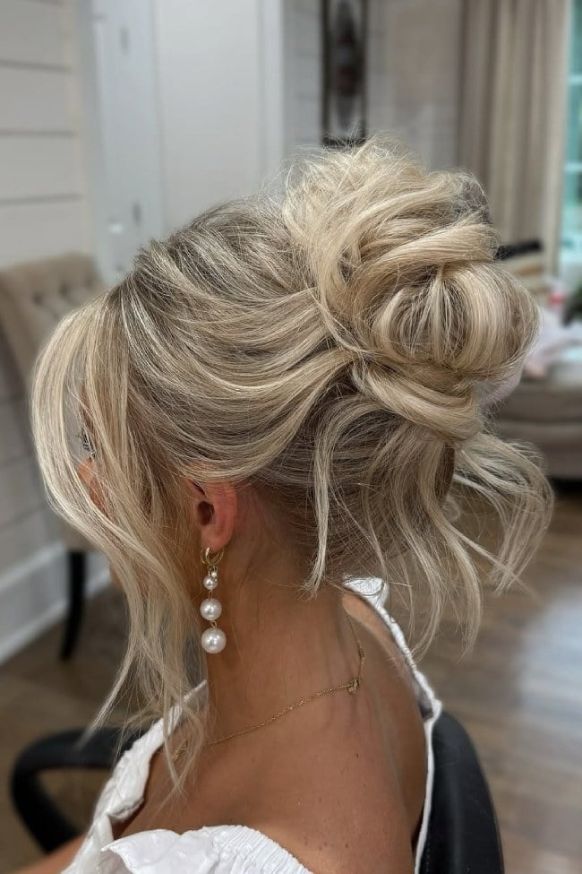 Messy Blonde Bun With Texture And Volume — Elegant Updo Inspo