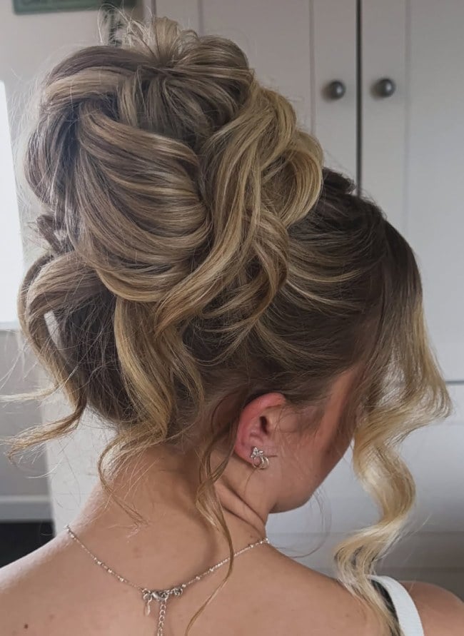 Romantic Blonde Updo With Loose Curls and Face-Framing Pieces — Elegant Updo Inspo