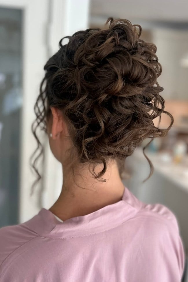 Dark Brown Curly Updo With Cascading Curls — Elegant Updo Inspo
