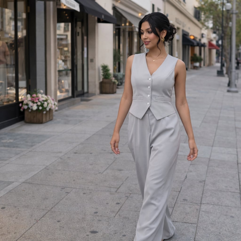 Light Gray Monochromatic Suit with Sleeveless Vest — Elegant Vest Outfits