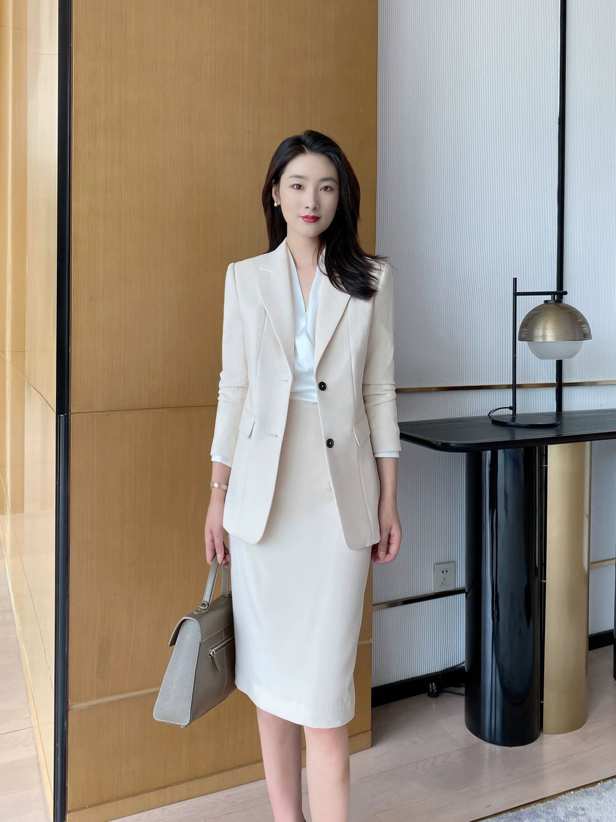 Cream Suit Jacket With Pencil Skirt Cream Suit Jacket With Pencil Skirt — Elegant White Jacket Outfit