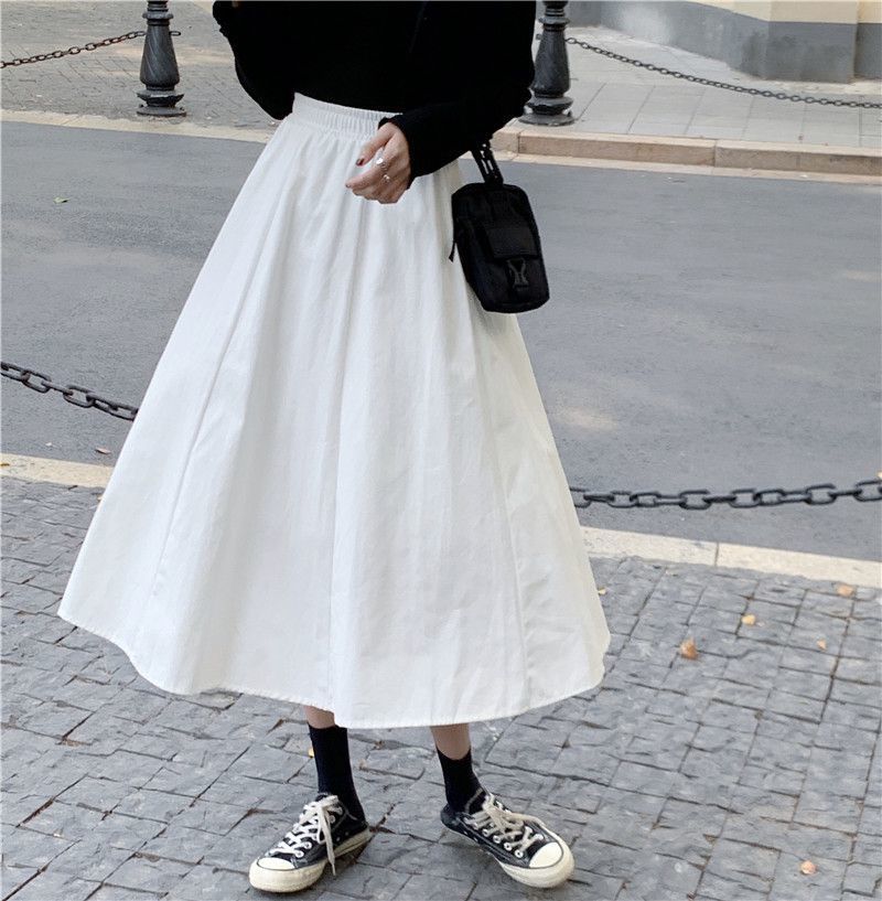 White A-line Maxi Skirt With Black Long Sleeve, Office-Safe Version White A-line Maxi Skirt With Black Long Sleeve, Office-Safe Version — Elegant White Maxi Skirt Outfit