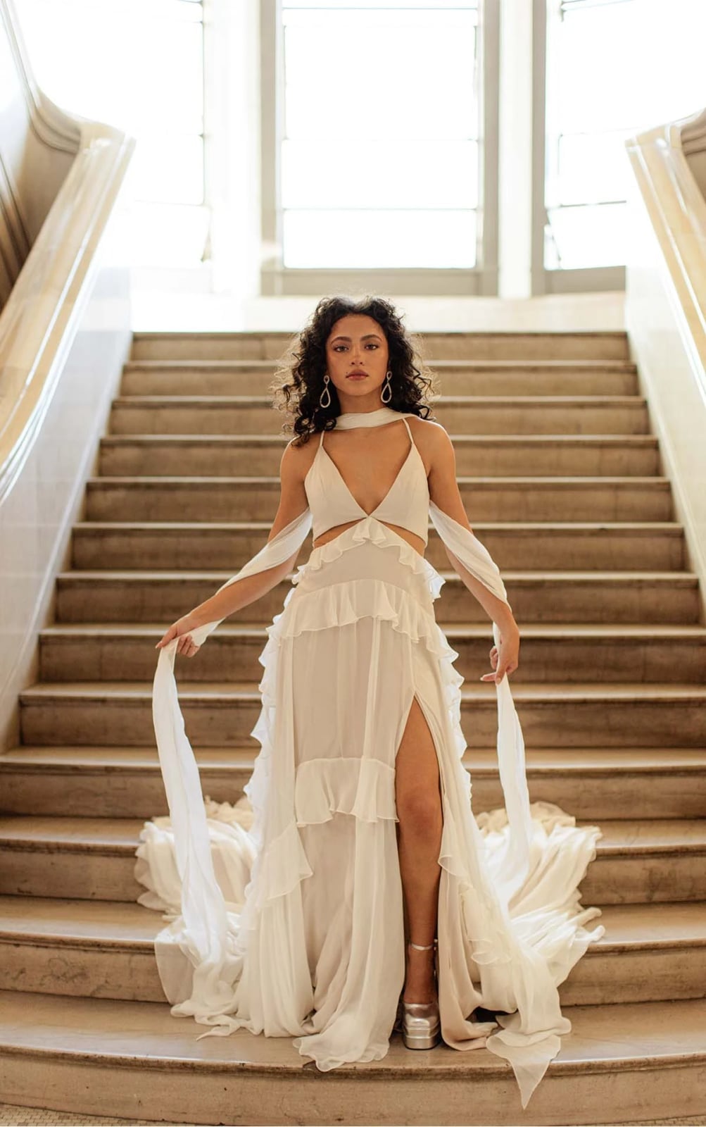 White Ruffled Halter Dress with Sheer Sleeves White Ruffled Halter Dress with Sheer Sleeves — Ethereal Dress Ideas