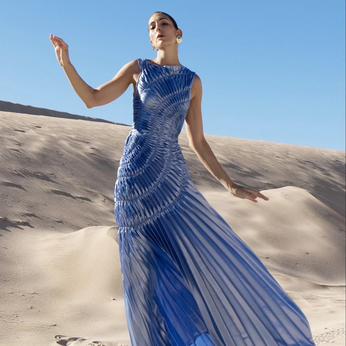 Blue and White Pleated Dress with Sheer Details Blue and White Pleated Dress with Sheer Details — Ethereal Dress Ideas