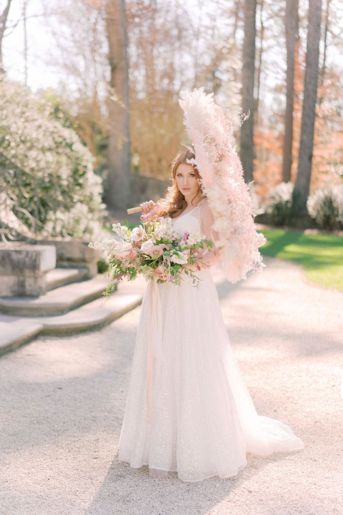 White Sequined A-Line Dress with Feathered Parasol White Sequined A-Line Dress with Feathered Parasol — Ethereal Dress Ideas