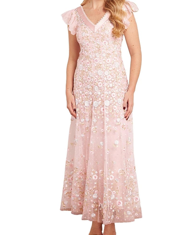 Pink Ankle Gown with Floral Embroidered Overlay Pink Ankle Gown with Floral Embroidered Overlay — Ethereal Dress Ideas