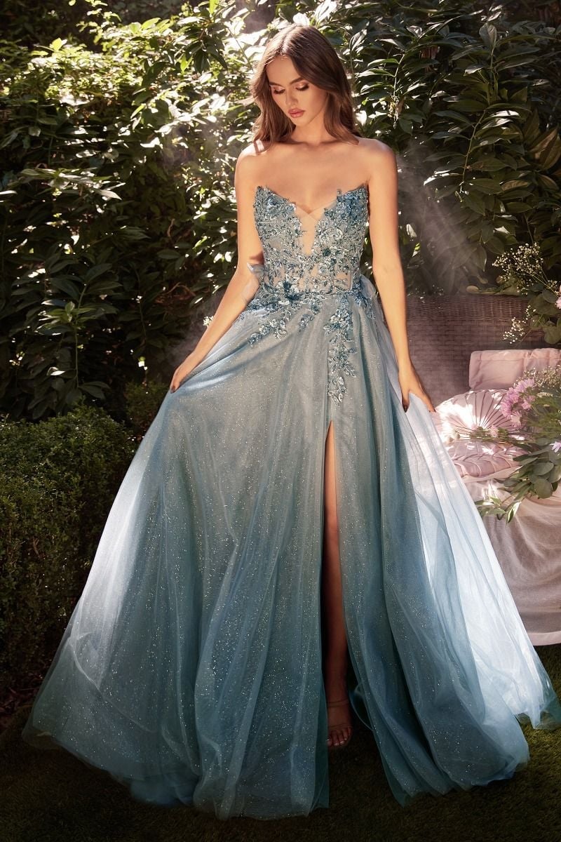 Light Blue Floor-Length Gown with Beaded Bodice and Sheer Overlay Light Blue Floor-Length Gown with Beaded Bodice and Sheer Overlay — Ethereal Dress Ideas