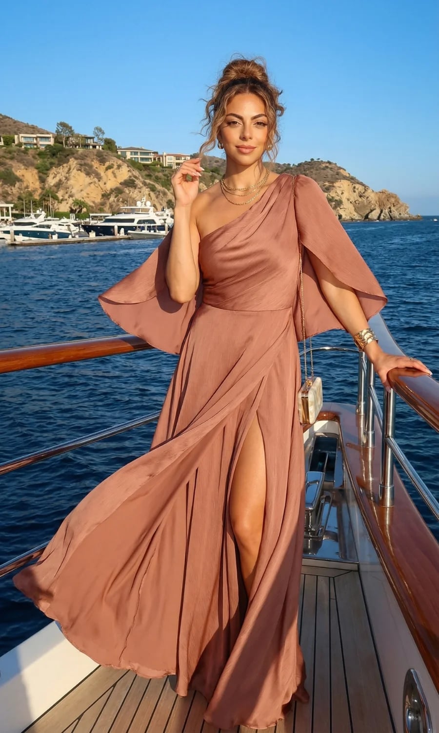 Rose Gold One-Shoulder Dress with Cape Sleeve Rose Gold One-Shoulder Dress with Cape Sleeve — Ethereal Dress Ideas