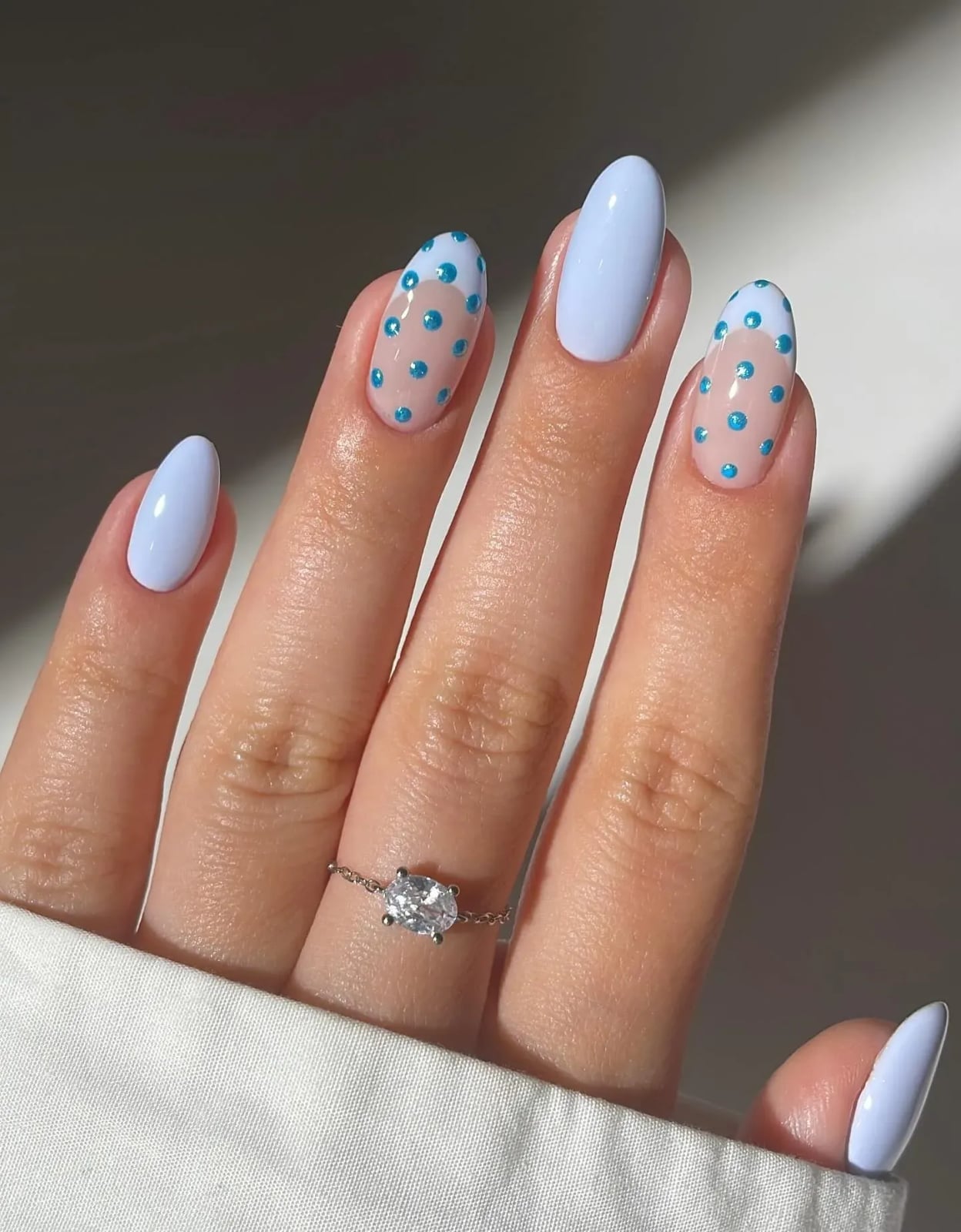Sheer Light Blue Small Polka Dots — Gel Nail Art Ideas
