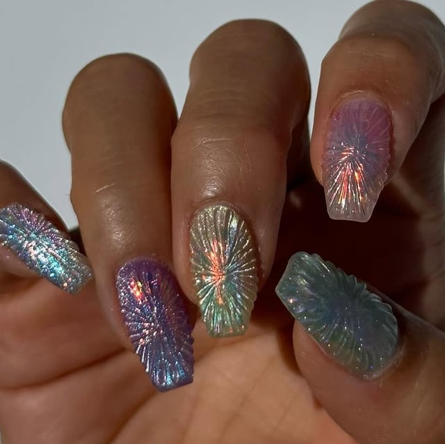 Pink Chrome 3D Floral Accents — Gel Nail Art Ideas