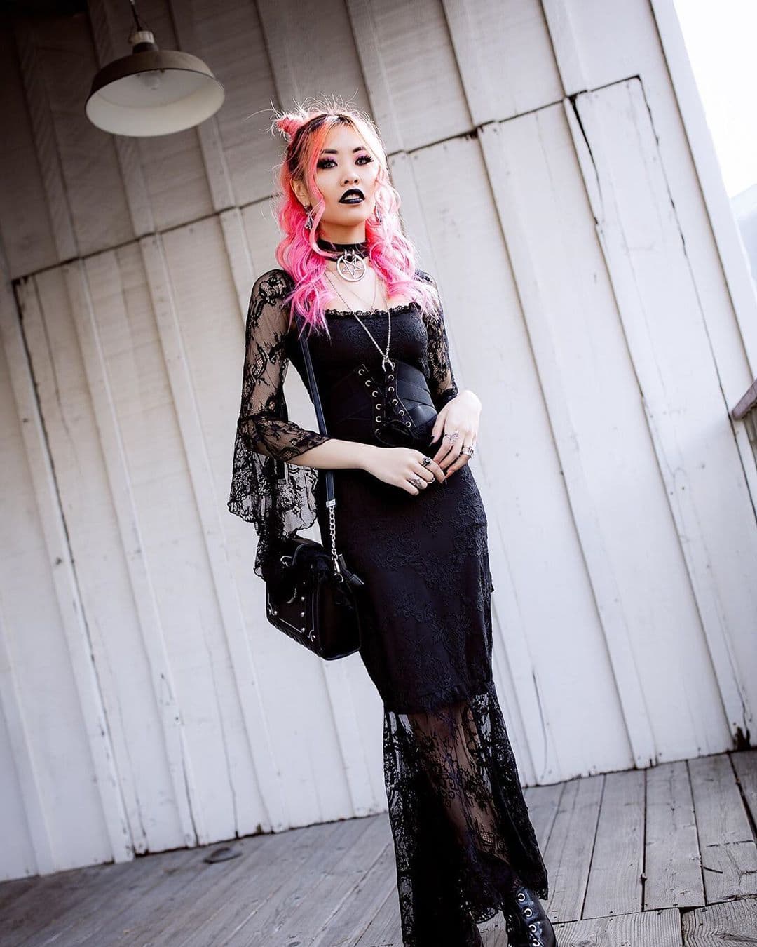 Lace Dress with Corset and Bell Sleeves — Goth Style Ideas