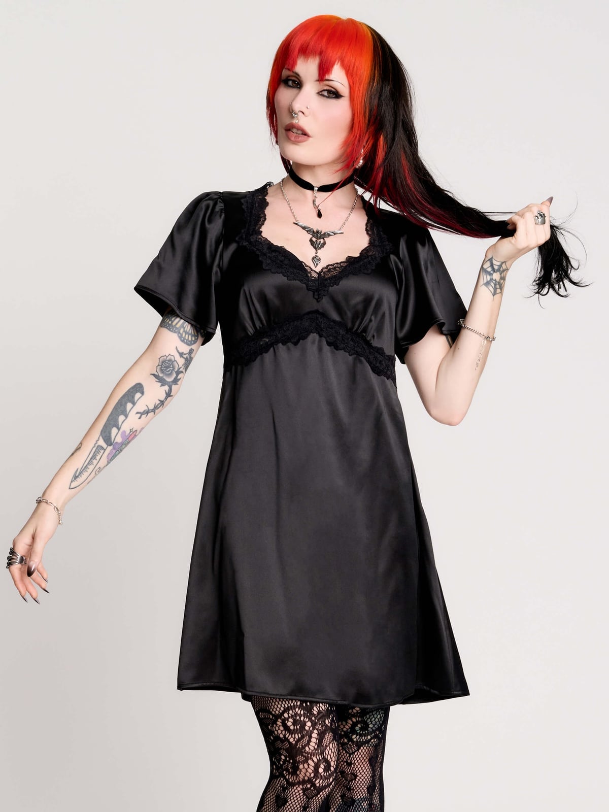 Satin Dress with Lace Trim and Platform Boots — Goth Style Ideas