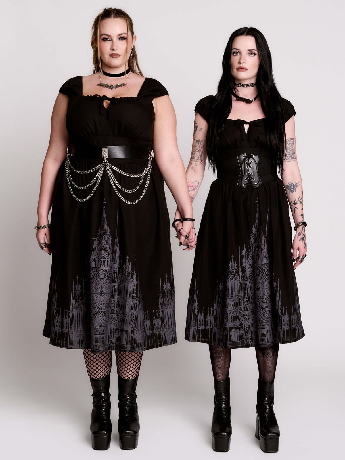 Gothic Castle Print Midi Dresses — Goth Style Ideas