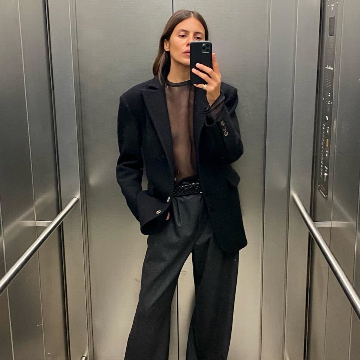 Sheer Top Under Oversized Blazer — Goth Style Ideas