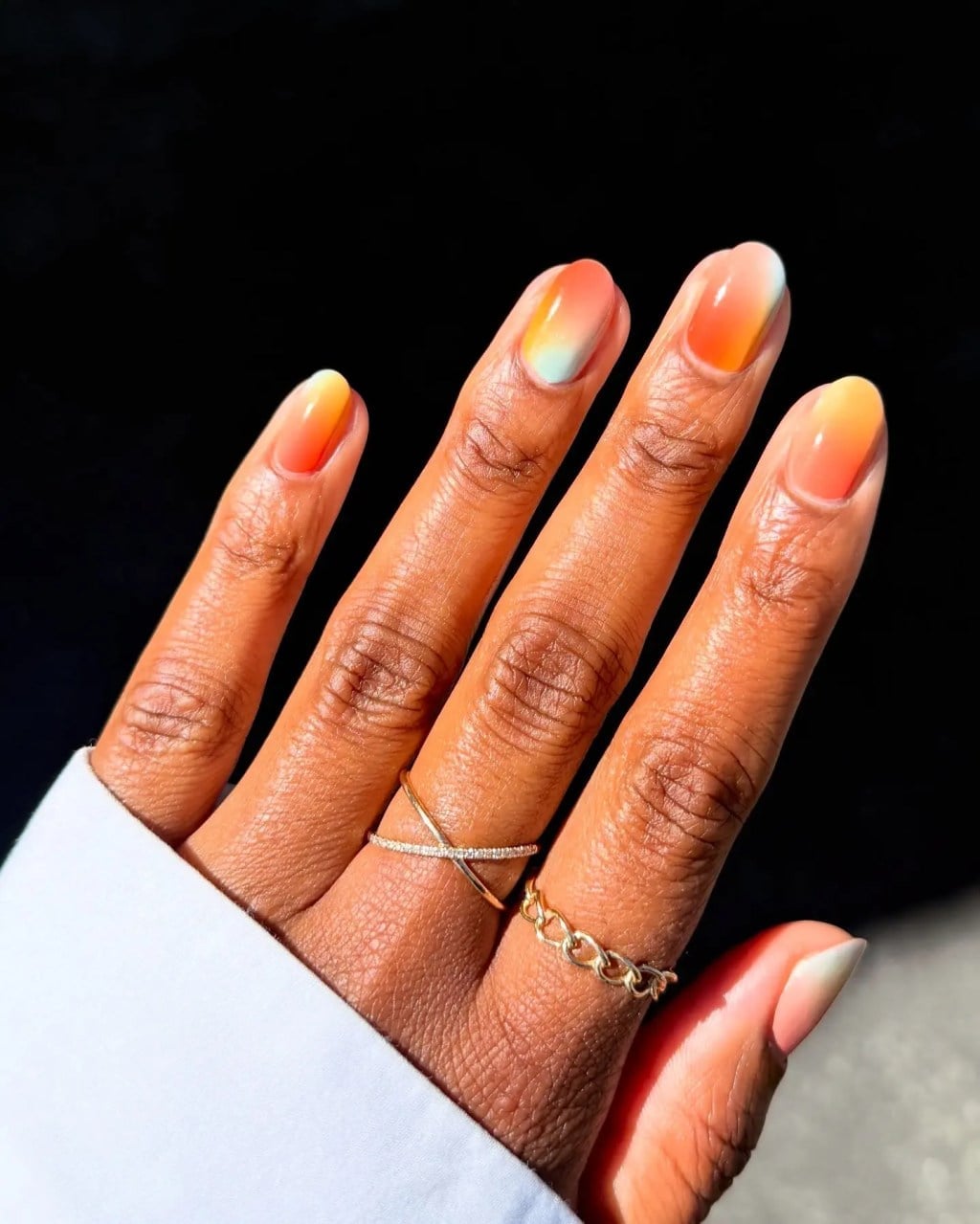 Orange Yellow Blue Short Oval Gradient Orange Yellow Blue Short Oval Gradient — Gradient Nail Ideas