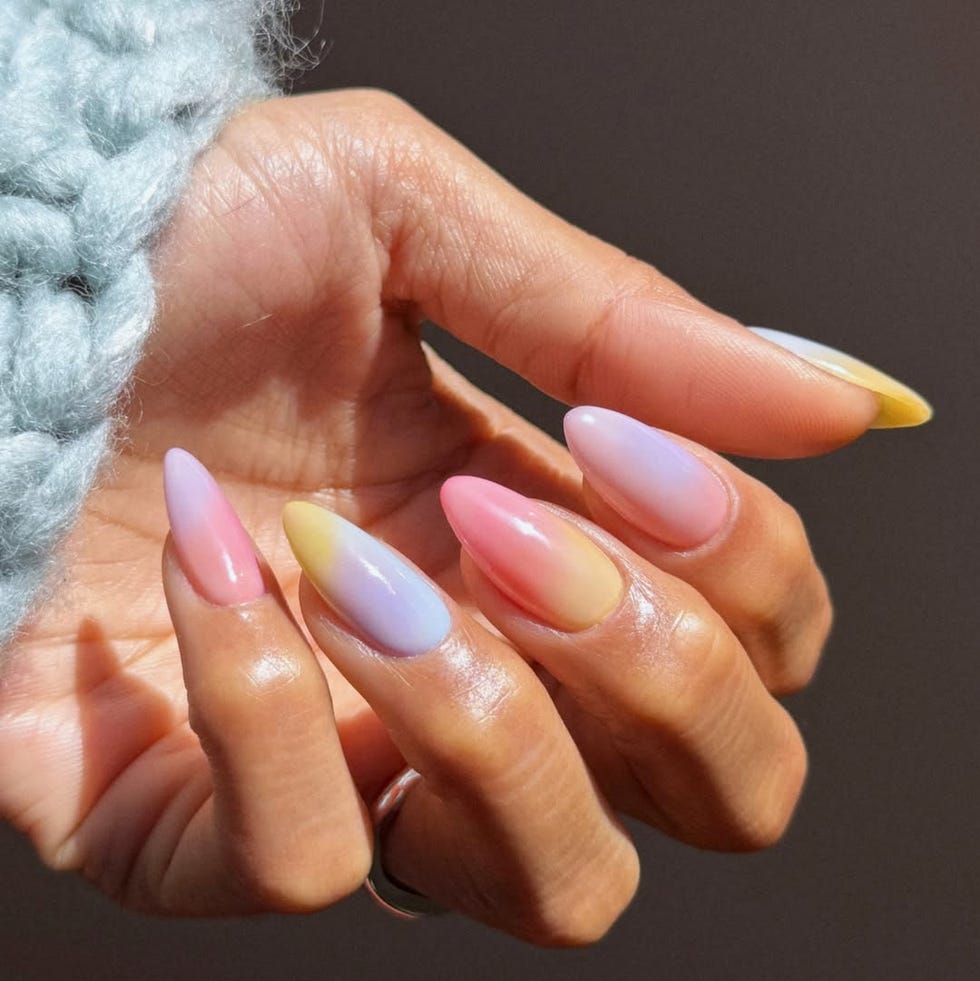 Vibrant Pink Yellow Purple Blue Ombre Almond Vibrant Pink Yellow Purple Blue Ombre Almond — Gradient Nail Ideas