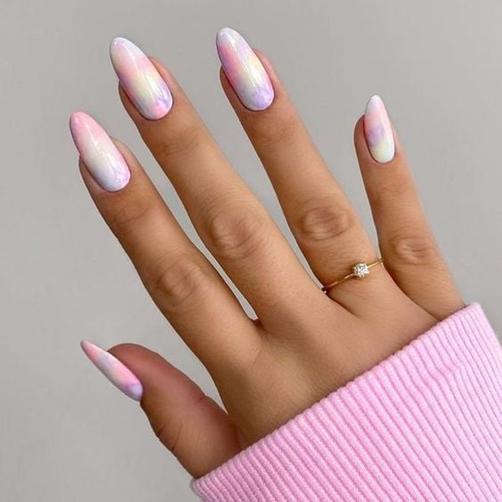 Pastel Tie-Dye Effect Short Almond Pastel Tie-Dye Effect Short Almond — Gradient Nail Ideas