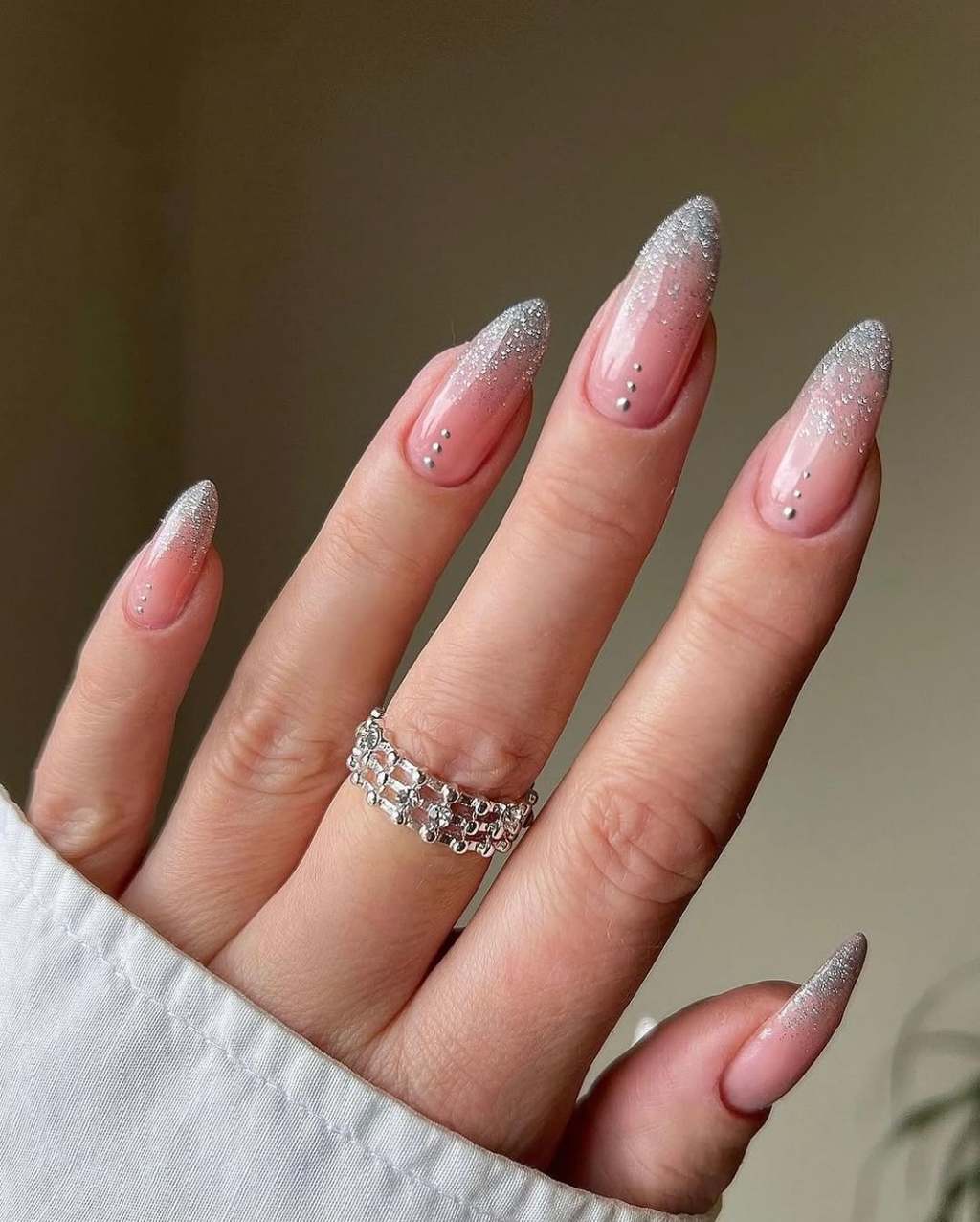 Pink Silver Glitter Gradient Long Almond Pink Silver Glitter Gradient Long Almond — Gradient Nail Ideas
