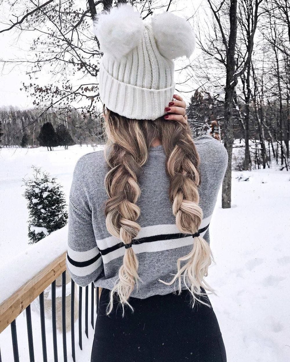 Collarbone Ash Blonde Braids With Chunky Hat — Hair Ideas with Hat
