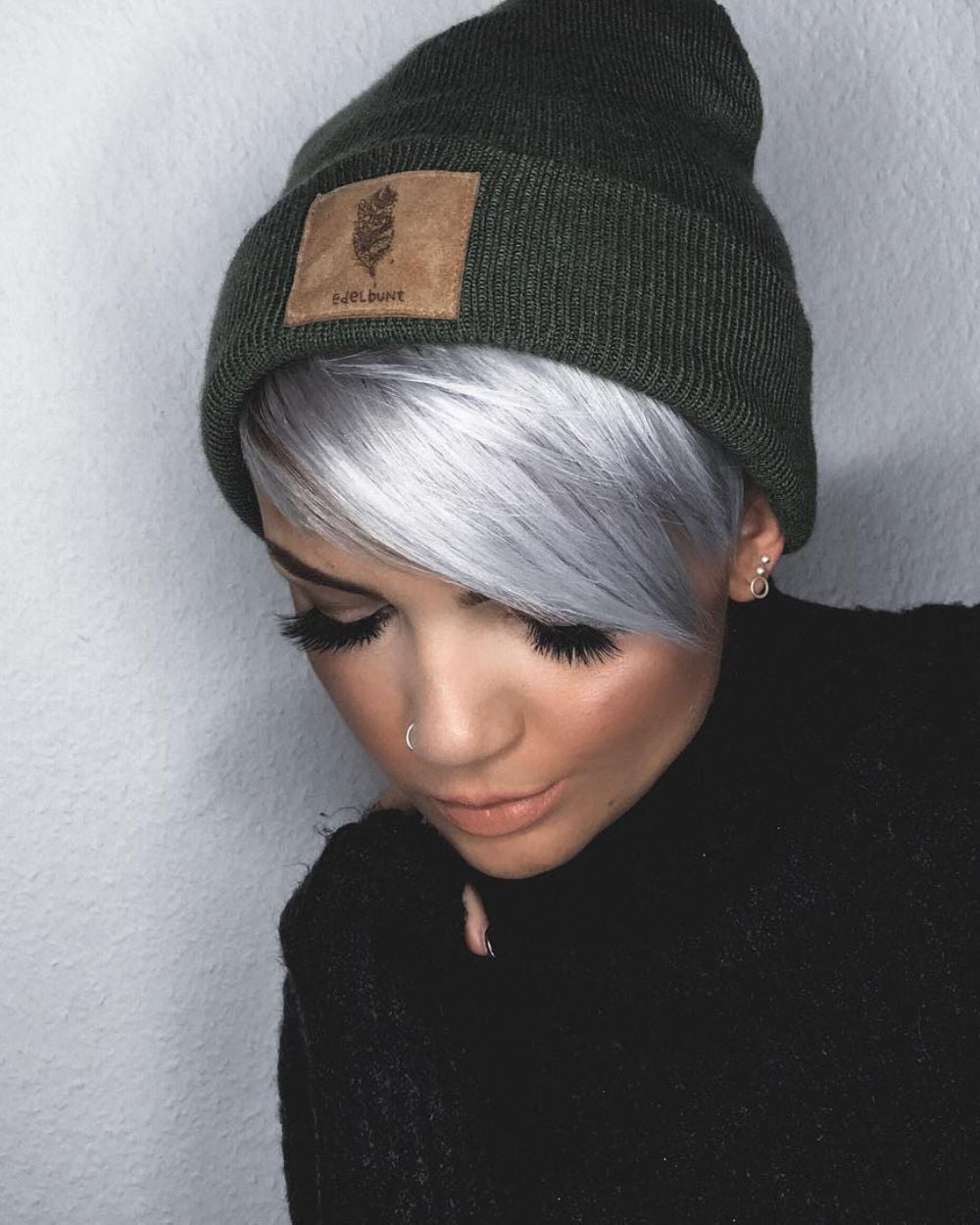 Ash Blonde Pixie With Side-Swept Bangs — Hair Ideas with Hat