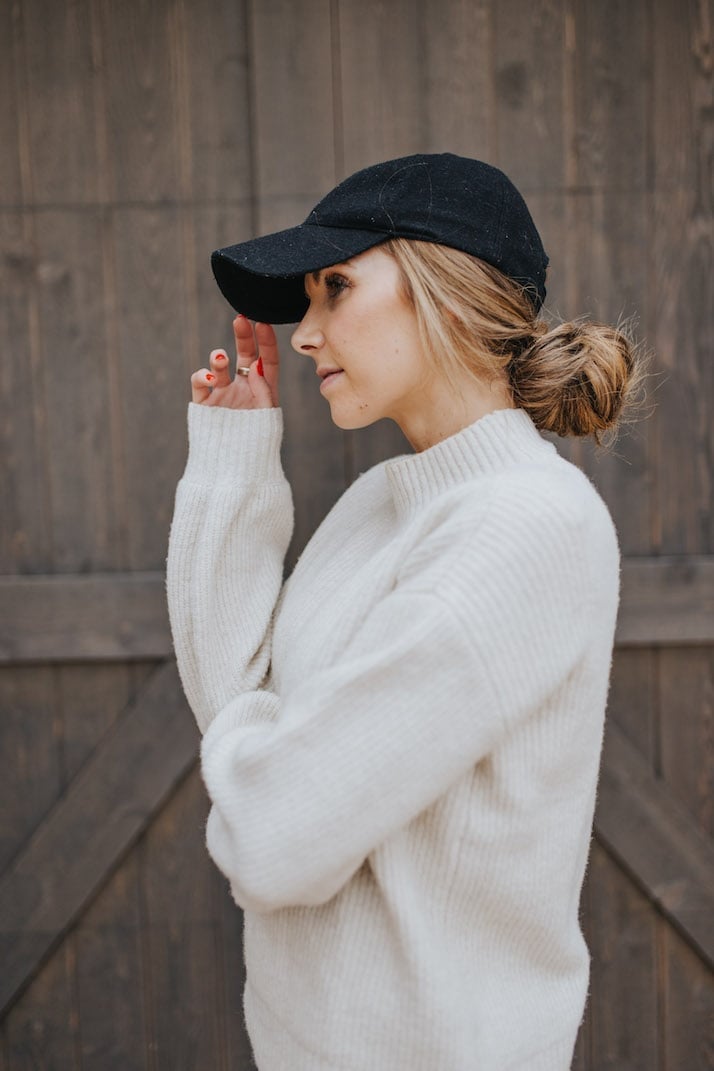 Blonde Mid-Back Hair In Low Messy Bun — Hair Ideas with Hat