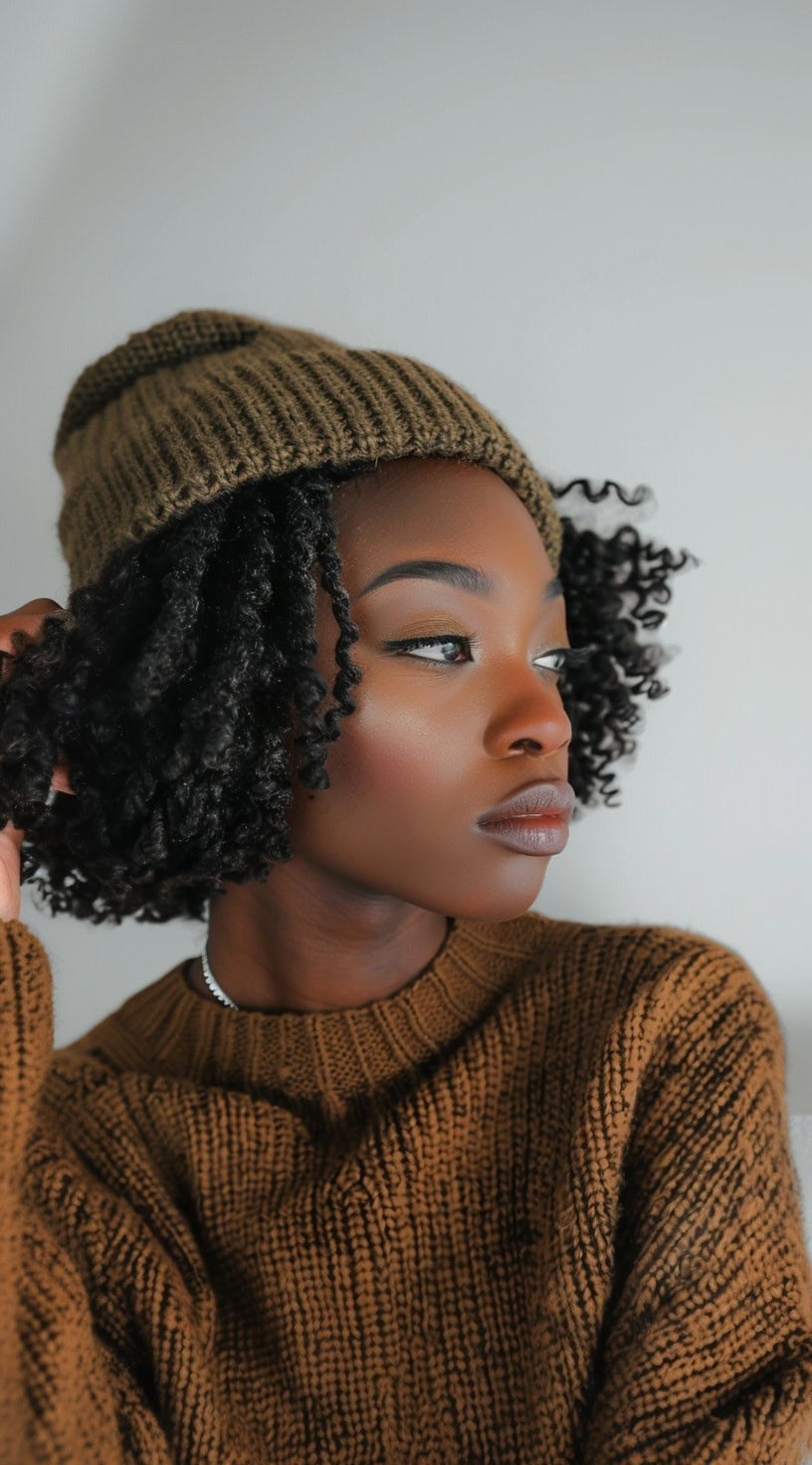 Short Bob With Natural Curls and Short Bangs — Hair Ideas with Hat