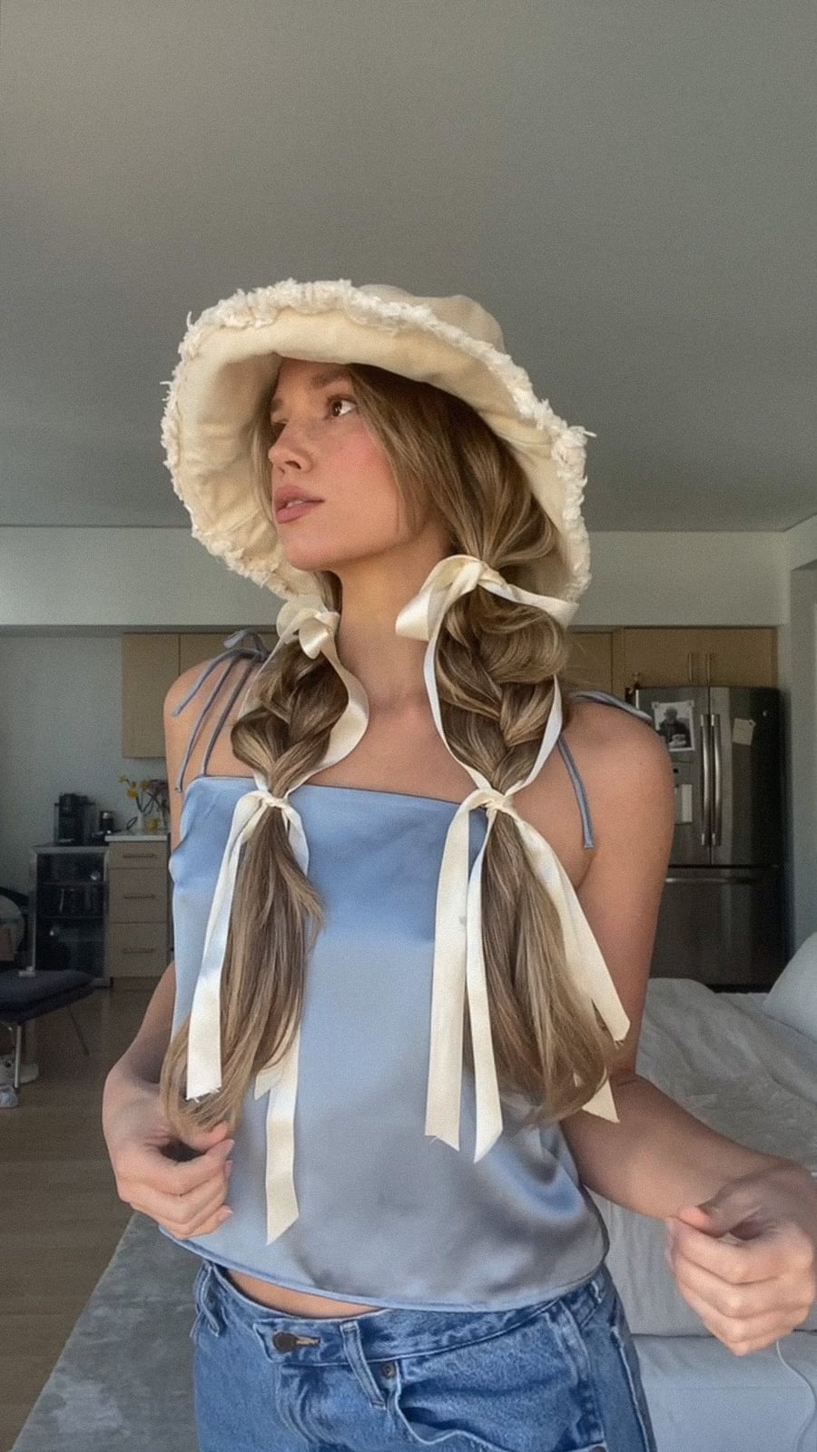 Fine Ash Blonde Collarbone Lob With Braids — Hair Ideas with Hat