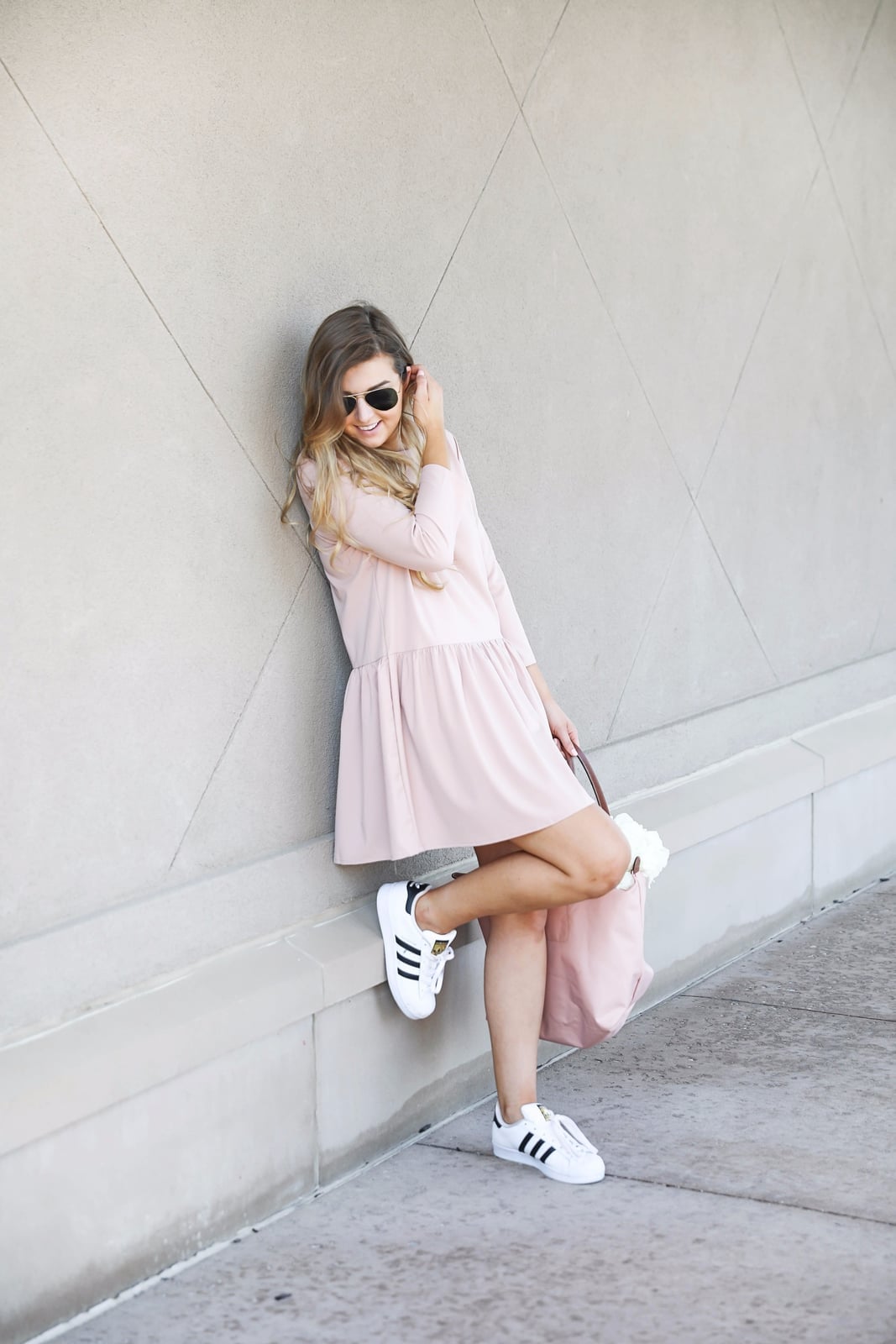 Light Pink Drop Waist Dress with Sneakers Light Pink Drop Waist Dress with Sneakers — Light Pink Dress Ideas