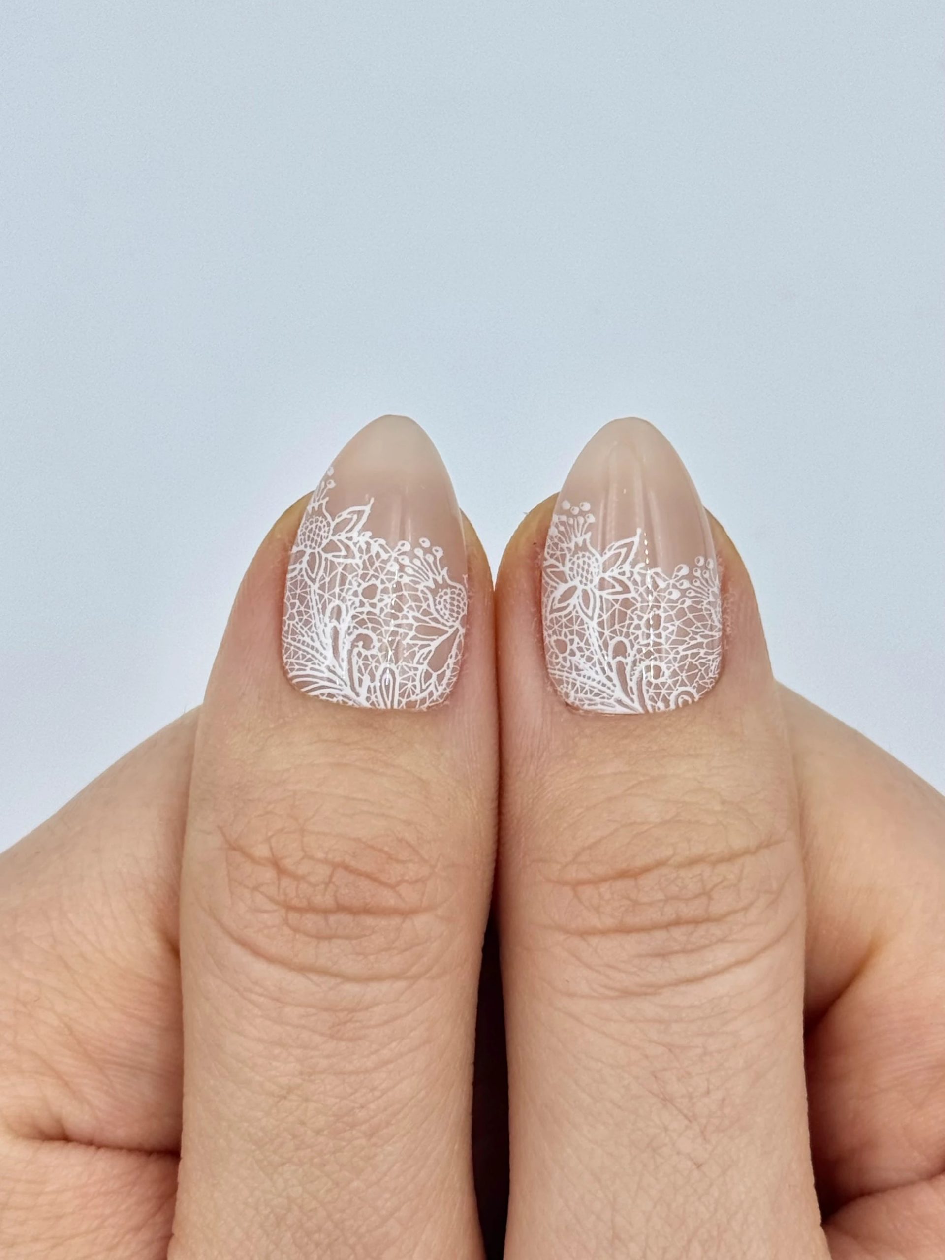 Subtle White Lace Almond Nails — Lace Nails