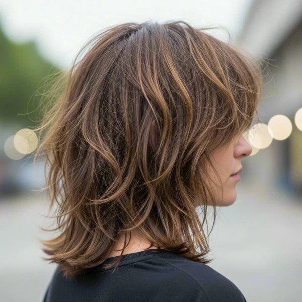Medium Brown Shag With Side Part Curtain Bangs Medium Brown Shag With Side Part Curtain Bangs — Medium Hair Ideas