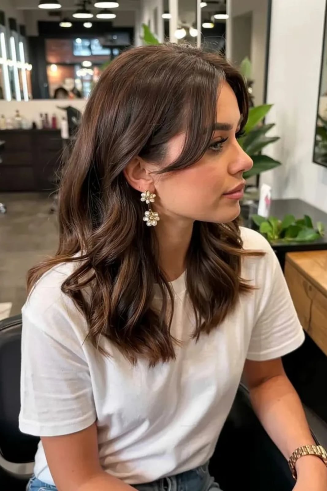 Dark Brown Lob With Side-Swept Face-Framing Bangs Dark Brown Lob With Side-Swept Face-Framing Bangs — Medium Hair Ideas