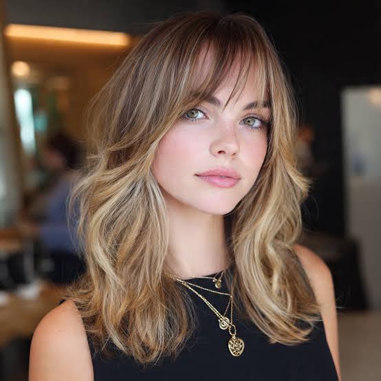 Light Brown Shag With Soft Waves And Curtain Bangs Light Brown Shag With Soft Waves And Curtain Bangs — Medium Hair Ideas