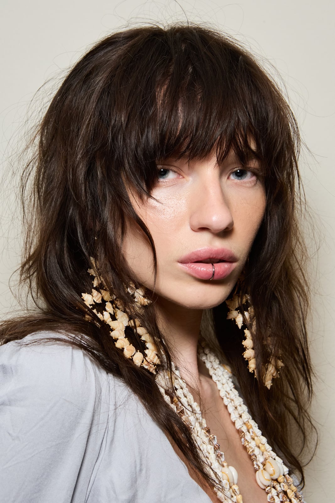 Collarbone Dark Brown Shag With Full Bangs, Wavy Collarbone Dark Brown Shag With Full Bangs, Wavy — Modern Shag Inspo